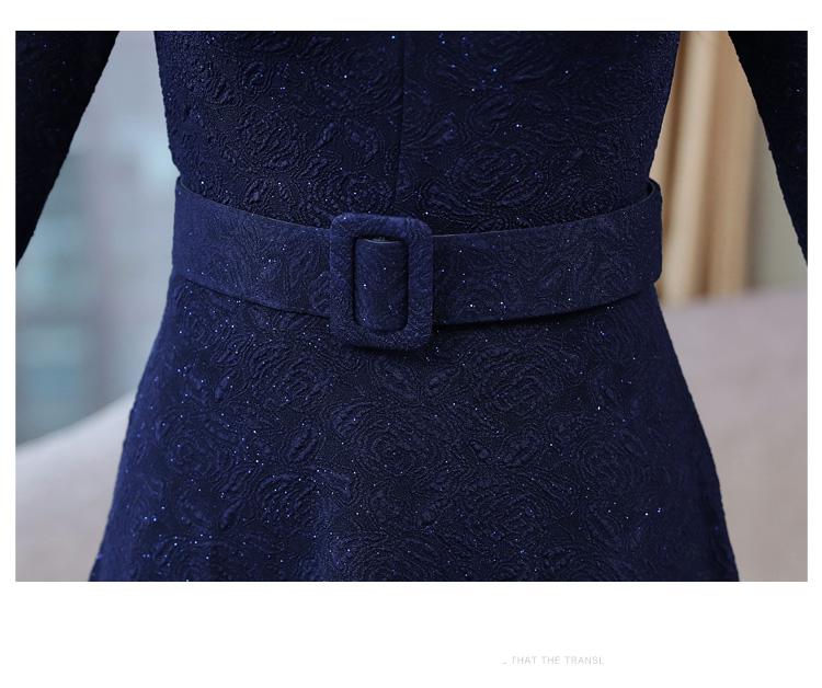 2020 בציר כחול ארוך שרוול Midi שמלות סתיו חורף 2XL בתוספת גודל מוצק נשים Bodycon שמלה אלגנטי המפלגה Femal Vestidos