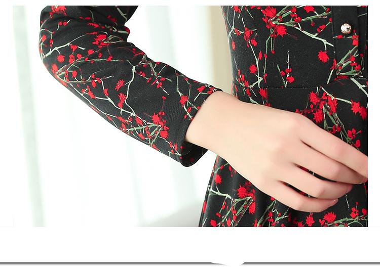 4XL בתוספת גודל בציר ארוך שרוול חולצה Midi שמלת 2021 סתיו חורף הדפסת פרחוני שמלה מזדמן אלגנטי נשים המפלגה מקסי vestido