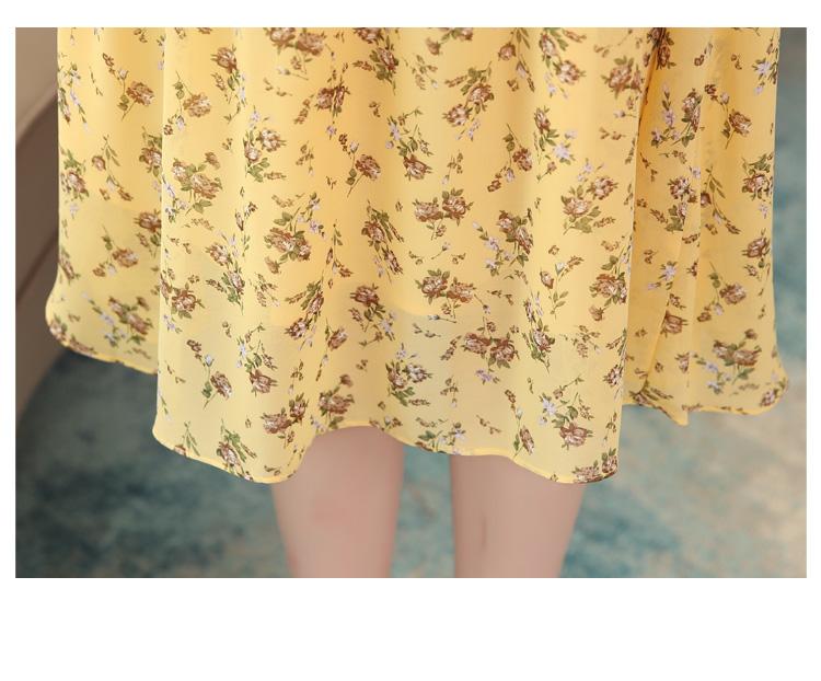 2021 בציר צהוב פרחוני שיפון Midi שמלות סתיו החורף בתוספת גודל ארוך שרוול שמלה אלגנטי נשים Bodycon המפלגה Vestidos