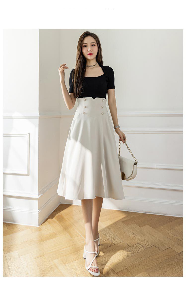 Zeolore אביב גבוה מותניים כפתורי Slim חצאיות קוריאני אופנה שיק אונליין חצאית נשים אלגנטי כל התאמה אמצע אורך חצאית QT1592