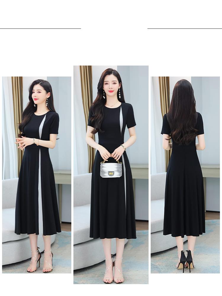 Black Patchwork Hepburn Elegant Midi Dress Summer Women Short Sleeve High Wasit A-Line Robe 2022 Korean Bodycon Party Prom Dress